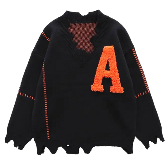 Varsity “A” Distressed Knit Sweater