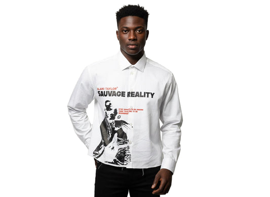 “Sauvage Reality” Cropped Button-Down Shirt