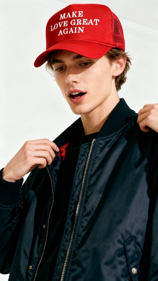 MAKE LOVE GREAT AGAIN TRUCKER HAT